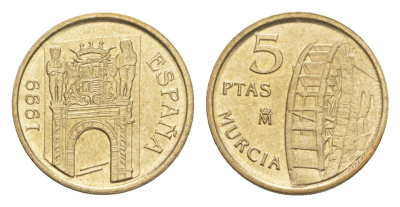 Испания 5 песет 1999 Мурсия KM 1008 алюминиевая бронза UNC 4623-1224