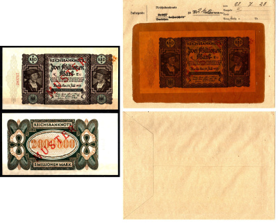 Германия 2000000 марок 1923 23 июля, MUSTER, образец, Specimen. В оригинальном банковском конверте. Из коллекции Отто Сейфферта (помощник Ялмара Шахта - министра экономики Германии и президента Рейхсбанка времен третьего рейха) Pick 89 s, Grabowski DEU 10