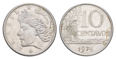 Бразилия 10 сентаво 1974 KM 578.1a нержавеющая сталь UNC 4644-434