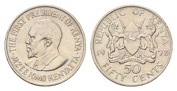 Кения 50 центов 1973 Джомо Кениата KM 13 медно-никель aUNC 4702-814