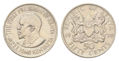 Кения 50 центов 1973 Джомо Кениата KM 13 медно-никель aUNC 4702-814