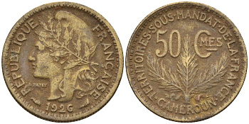 Камерун 50 сантимов 1926 (a), мондвор Париж KM 1 алюминиевая бронза 4164-1249