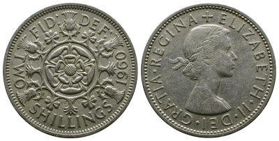 Великобритания 2 шиллинга (флорин) 1960 Елизавета II (1952-2022) KM 906, Spink 4146 медно-никель 4382-226