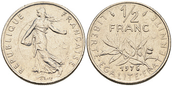 Франция 1/2 франка 1976 сеятель KM 931.1 никель    4169-155