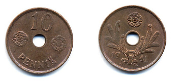 ФИНЛЯНДИЯ 10 ПЕННИ 1941 KM 33.1 медь 51-4932