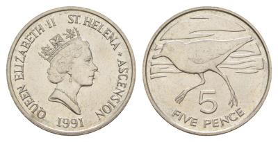 Острова Святой Елены и Вознесения 5 пенсов 1991 KM 14 медно-никель UNC 4544-653