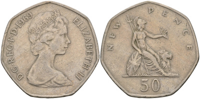Великобритания 50 пенсов 1969 Елизавета II (1952-2022) KM 913, Spink 4223 (H1) медно-никель    59-224