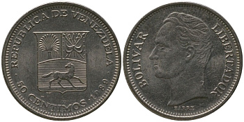 Венесуэла 50 сентимо 1989 KM 41a сталь плакированная никелем 4576-918