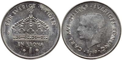 Швеция 1 крона 2005 Карл XVI Густав (1973- ) KM 894 медно-никель 4681-613