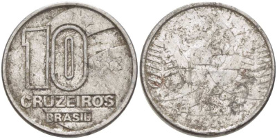 Бразилия 10 крузейро 1990 золотодобыча KM 619.1 нержавеющая сталь 4178-522
