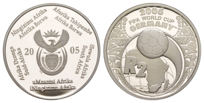 ЮАР 2 ранда 2005 Чемпионат мира по футболу 2006 KM 373 серебро PROOF 11-268-25