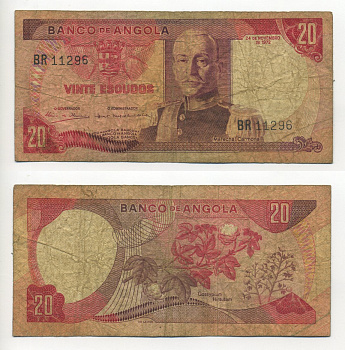 Ангола 20 эскудо 1972 Pick 99 бумага 6294-4-4-1
