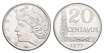 Бразилия 20 сентаво 1977 KM 579.1a нержавеющая сталь UNC 4642-1054