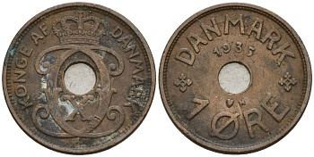 Дания 1 эре 1935 Кристиан X (1912-1947) KM 826 бронза 4147-428