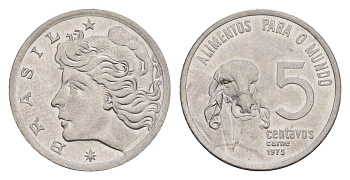 Бразилия 5 сентаво 1975 ФАО - Зебу KM 587 нержавеющая сталь UNC 4655-1058