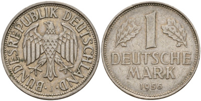 ФРГ 1 марка 1956 J KM 110, J. 385 медно-никель 4159-1034