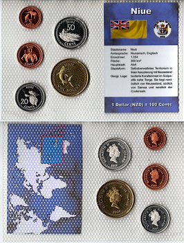Ниуэ годовой набор из 5 монет (5, 10, 20 и 50 центов; 1 доллар) 2009 в красочной упаковке с информацией о стране KM 193, 194, 195, 196 и 197 UNC 3-4-1-31