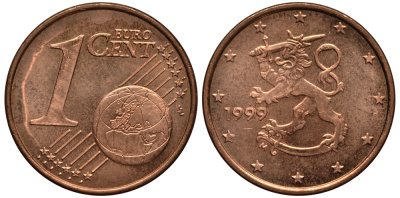 Финляндия 1 евроцент 1999 KM 98 сталь плакированная медью XF-UNC 4181-164