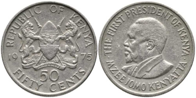 Кения 50 центов 1975 Джомо Кениата KM 13 медно-никель 110-617