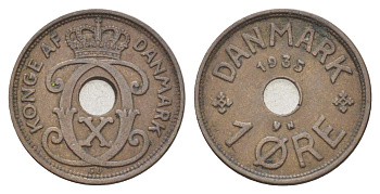 Дания 1 эре 1935 N, Кристиан X (1912-1947) KM 826 бронза 4701-565