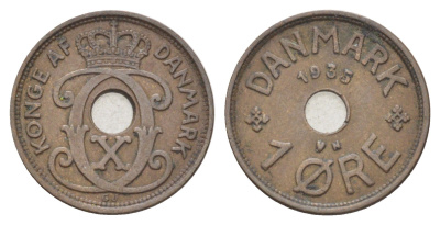 Дания 1 эре 1935 N, Кристиан X (1912-1947) KM 826 бронза 4701-565