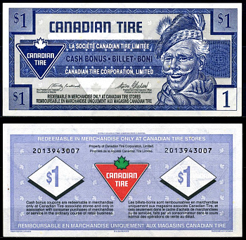 Канада купон на 1 доллар 1996 Canadian Tire бумага 2195-29-3-2