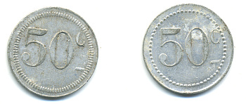 ФРАНЦИЯ 50 САНТИМОВ НАЧАЛО XX ВЕКА d 24 мм, вес около 1,0 гр., платежный жетон алюминий 89-912