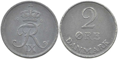 ДАНИЯ 2 ЭРЕ 1961 C;S, ФРЕДЕРИК IX (1947-1972) KM 840,2 цинк 202-655