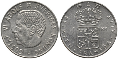 Швеция 1 крона 1973 Густав VI Адольф (1950-1973) KM 826а медь плакированная медно-никелем 4577-817