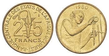 Западная Африка (BCEAO) 25 франков 1980 KM 9 алюминиевая бронза UNC 4612-1117