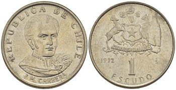 Чили 1 эскудо 1972 Хосе Мигель Каррера KM 197 медно-никель 4388-415