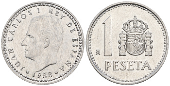 Испания 1 песета 1988 Хуан Карлос I (1975-2014) KM 821 алюминий 259-333