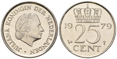 Нидерланды 25 центов 1979 Юлиана (1949-1980) KM 183 никель UNC 220-547