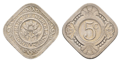 Нидерланды 5 центов 1938 Вильгельмина (1890-1948) KM 153 медно-никель 4675-911