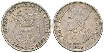 Панама 5 сентесимо 1904 KM 2 серебро 4615-855
