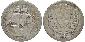 ПОРТУГАЛИЯ 2,50 ЭСКУДО 1946 KM 590 серебро 4178-339