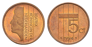 Нидерланды 5 центов 1994 Беатрикс (1980-2013) KM 202 бронза UNC 4684-1235