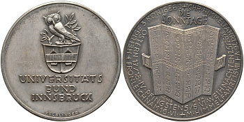 Австрия медаль 1960 серия университет Инсбрука, открытия 1960 года, медальер Kolblinger, диаметр 40 мм., серебрение бронза 4552-225