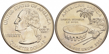 США 25 центов = квотер 2009 D, серия штаты США, Американское Самоа KM 448 медь плакированная медно-никелем UNC M32-18