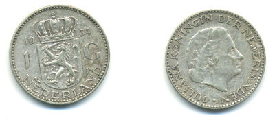 Нидерланды 1 гульден 1954 Юлиана (1948-1980) KM 184 серебро 83-736