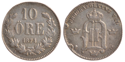 Швеция 10 эре 1874 Оскар II (1872-1907) король Швеции и Норвегии KM 737 серебро 4179-511