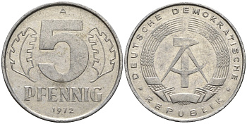 ГДР 5 пфеннигов 1972 A KM 9.1 алюминий 4132-1024