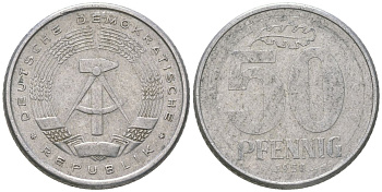ГДР 50 пфеннигов 1958 A KM 12.1 алюминий 4575-146