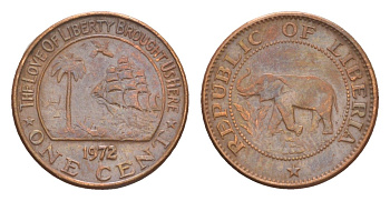 Либерия 1 цент 1972 KM 13 бронза 4643-642
