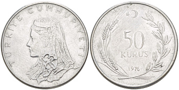 Турция 50 курушей 1976 Анатолийская невеста KM 899 нержавеющая сталь 3334-533