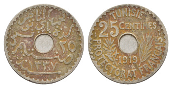 Тунис 25 сантимов 1919 A KM 244 никель латунь 4642-356