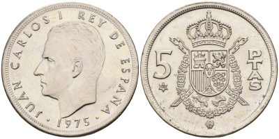 Испания 5 песет 1975 (80) Хуан Карлос I (1975-2014) KM 807 медно-никель    4143-236