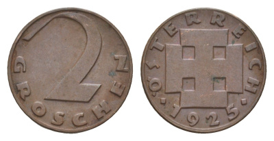 Австрия 2 гроша 1925 KM 2837 бронза 4659-141