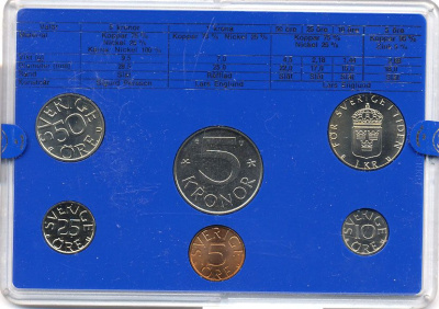 Швеция набор монетного двора из 6 монет 1982 в пластике, Карл XVI Густав (1973- ) KM MS23 UNC 5-4-2-85