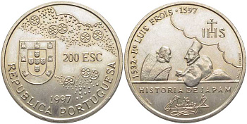 Португалия 200 эскудо 1997 400 лет со дня смерти Луиса Фройса KM 698 медно-никель UNC 107-1012